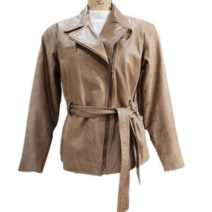 Vintage American Leather Jacket, Taupe Tan, Women's Small (listing as)